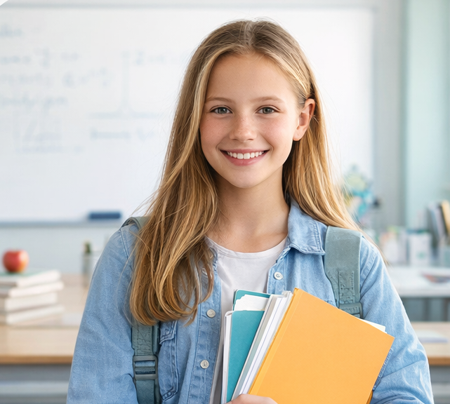 Student smiling with books